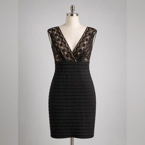 Adrianna Papell Black Lace Cocktail Dress | Sleeveless V-Neck Sheath | Size 12P